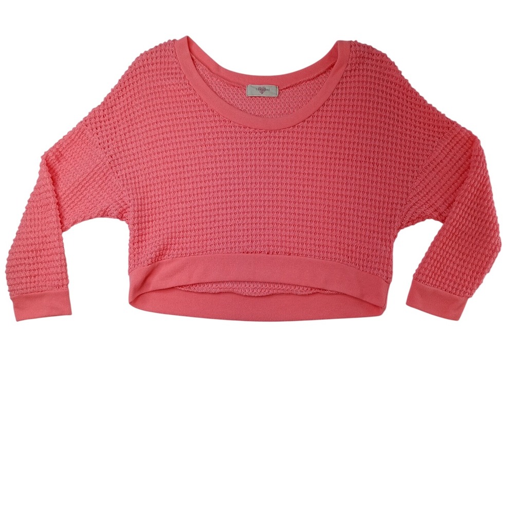 Blushed Coral Pink Waffle Knit Cropped Sweater Size L